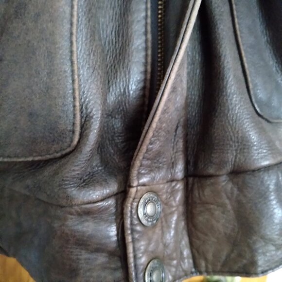 Men's Vintage Brown Distressed Leather Aviator Bomber Jacket Size Extra Large - Picture 4 of 15
